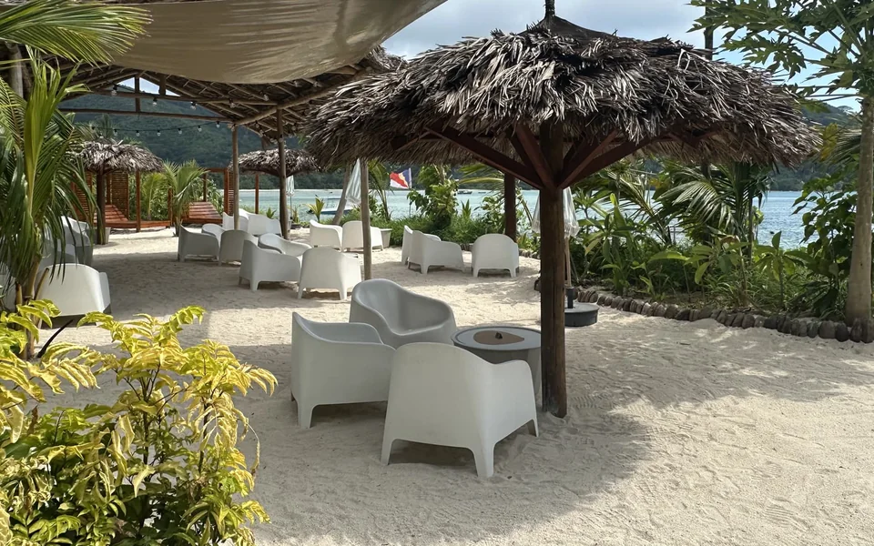 Beach lounge seating at Banana Sea Club